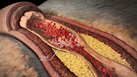 显微摄影显示含有胆固醇的凝固性醇斑块插图损害化学细胞红细胞血流生理教育插头凝块图片