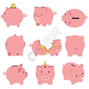 一套小猪银行银行业银行现金小猪硬币成功基金工作插图货币图片