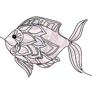 手工绘制的涂鸦 鱼的装饰性绘画 白色背景图片
