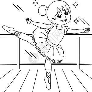 儿童舞蹈芭蕾舞女女孩彩色页面图片