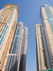 迪拜市蓝色天空的高楼摩天大楼 UAE建筑海湾奢华酋长办公室商业市中心旅行码头酒店图片