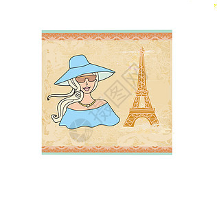 巴黎美丽观光游客旅行艺术品地标艺术金发纸板边界女士帽子旅游图片