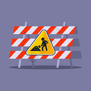 交通警告标志为驾车者修建围栏 正在建造的标志交通警告施工运输工作城市建设者危险插图路障插画