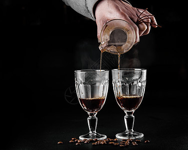 Chemex 咖啡机是一款手动倾倒式玻璃咖啡机 Chemex 是一种冲泡咖啡的设备 冲煮咖啡航空香气调酒师餐厅勺子杯子厨房黑色方图片