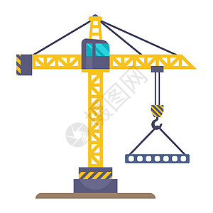 一座黄色的建筑起重机在钩子上卸载了重物工作插图工程电缆建筑学城市技术项目生长材料图片