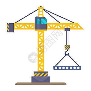 一座黄色的建筑起重机在钩子上卸载了重物工作插图工程电缆建筑学城市技术项目生长材料图片