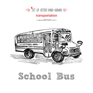 在白色背景上手绘校车符号 与文本校车 复古背景 黑板设计的好主意笔记本插图城市孩子们技术教育卡车旅行运输涂鸦图片