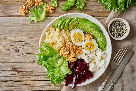 佛碗 平衡食物 素食菜单沙拉种子草药高架营养师排毒午餐小麦小吃饮食图片