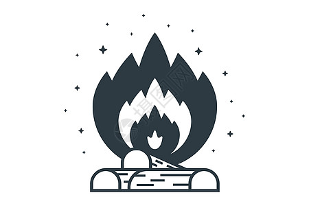 图标可在白色背景下在森林中点燃营火温暖火炬闲暇壁炉木头燃烧标识生存活力营火图片