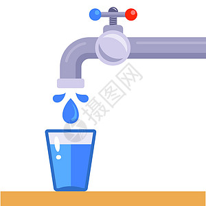 从水龙头倒进一杯干净的饮用水里图片