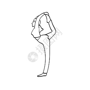 妇女从事瑜伽插图 用白色背景线艺术脱钩的矢量手图片