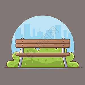 木制公园板凳土地衬套天空植物气泡花园公园市中心景观卡通片图片
