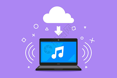 透过笔记本电脑上的云服务在网上收听音乐设计图片