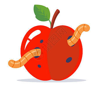 长着绿叶的虫状红苹果叶子艺术水果花园动物昆虫漫画夹子果园食物图片
