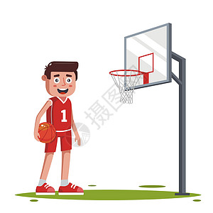 在球场上扮演篮球运动员 带着篮球篮筐 球进了图片
