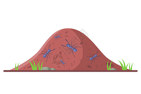 卡通蚂蚁白底带小蚂蚁的山丘设计图片