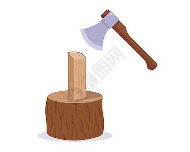 用斧头砍木头取暖 为冬季准备柴火图片