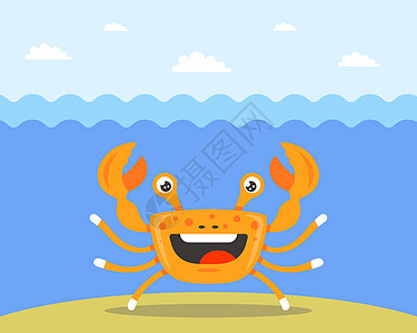 海水下可喜的橙色螃蟹龙虾生物游泳海洋海鲜漫画插图荒野蓝色海域图片