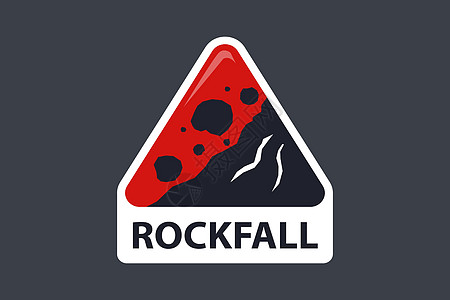 红色背景上的三角岩瀑布标志障碍三角形插图危险雪崩悬崖安全石头旅行警告图片