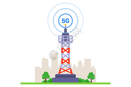 5g网5G塔在白色背景上插画