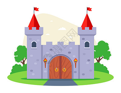 中世纪有一座高塔的石头城堡历史木头故事王国寓言入口建筑寺庙历史性童话图片