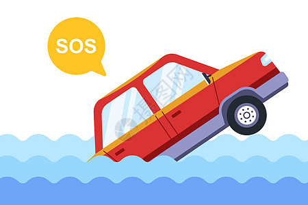 车子掉进河里 正在下沉沼泽交通插图帮助事故男人尖叫风险生活灾难图片