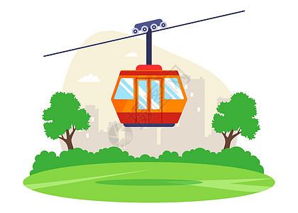 乘有线车爬上山顶 橙色升降机背景图片