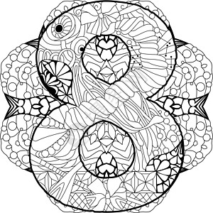 在 Mandala 上8 个彩色页面的陈词字体 刻画设计 矢量插图图片