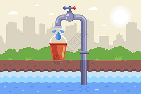 水泵水将水注入桶中 收集饮用水农村地球花园地下水蓝色流动龙头灌溉土壤地面图片