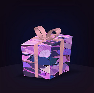 购物矢量中暗底背景的多彩礼品盒 3d 对象 带有粉色模式 摘要插画