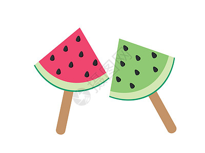 以西瓜形状的一根棍子上的水果冰淇淋 海上乐趣 假期附件 白色背景的矢量插图单分离图片