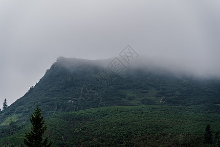 在雨天和大雾天 暴风雨和雷暴前的山区黄昏 恶劣的天气条件 喀尔巴阡山脉的山峰叶子下雨树木爬坡远足环境国家森林热带天空图片