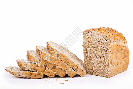 有向日葵籽的面包 美味切片面包 白底孤立早餐包子化合物棕色美食纤维脆皮白色食物烤箱图片
