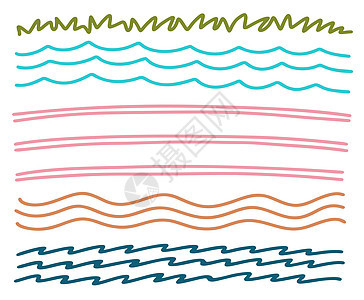 一组为您的设计工作绘制的矢量标记线 草地 波浪 田野 涂鸦线图片