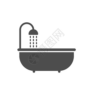 浴缸淋浴剪影矢量图标隔离在白色背景上 带淋浴家具图标的浴缸 用于 web 移动应用程序 ui 设计和打印图片