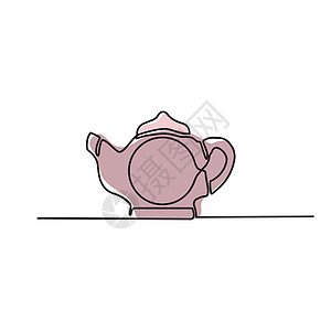 茶壶 连续绘制线条 带有一个轮廓线性的茶壶标志 线性矢量图 白色背景艺术叶子休息插图用具食物咖啡厨具早餐制品图片