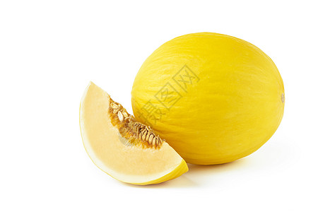 在白色背景上的甜瓜 在白色孤立的黄色瓜 新鲜多汁的瓜片 白色背景上有阴影 用于插入项目 设计或广告营养甘露小路绿色热带蜂蜜食物蜜图片