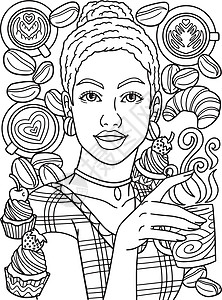 非裔美洲妇女饮用水咖啡成人彩色组织图片