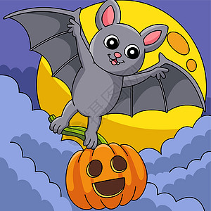 飞行蝙蝠万圣节彩色卡通插图图片
