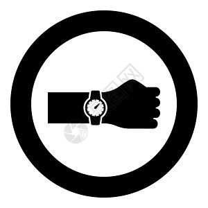 时间规划表手上的手表时间在手表手图标上圆形黑色矢量插图图像实心轮廓样式插画
