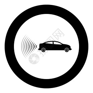 汽车无线电信号传感器智能智能技术自动驾驶后向图标 环绕黑色矢量图示图像固态轮廓风格的圆背方向图标图片