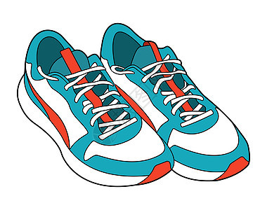 现实的运动鞋颜色矢量图孤立在白色背景上 为您的业务推广提供积极的生活方式运动鞋插图运动空气橙子训练鞋类蓝色橡皮男人鞋带衣服图片
