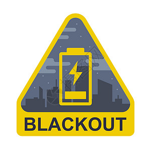 城市背景上的停电标志 电池少失败冒险警告插图三角形标签风险震惊活力维修图片