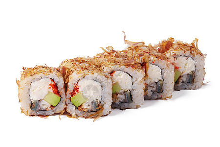 白色背景中隔离的寿司卷闭合图像海藻午餐海鲜美味小吃盘子餐厅烹饪食物美食图片