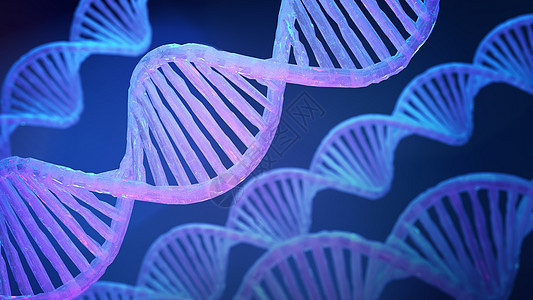 深底3D插图上蓝色蓝光的蓝色DNA结构图片