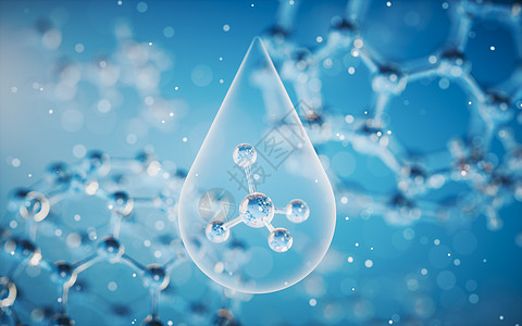具有蓝色 background3d 渲染的化学分子公式原子微生物学实验室液体合成科学粒子生物药品图片