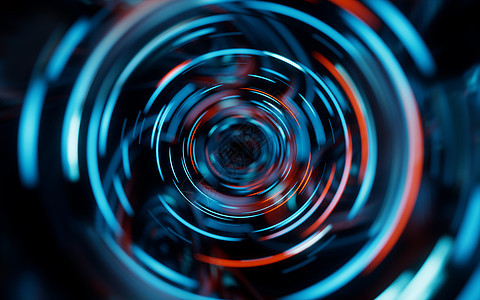 圆形闪亮的线条 运动模糊 3D拍摄踪迹房间辉光漩涡渲染射线小径奢华陈列柜蓝色背景图片