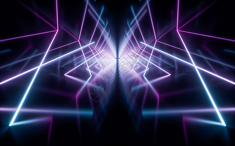 光线发射线隧道 3D投影紫外线展示线条荧光激光电子虚拟现实紫色走廊反射背景图片
