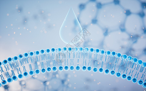 蓝色背景的细胞膜 3D介质微生物学修理水分生物渗透科学生物学水滴洗剂真皮图片