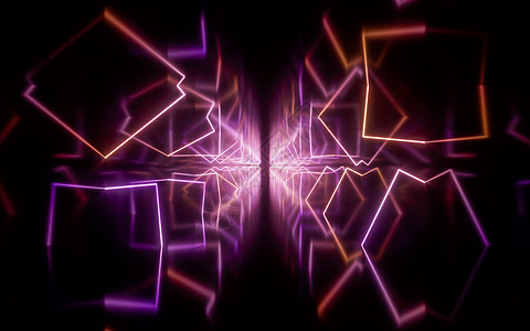 光线发射线隧道 3D投影活力紫色黑色激光反射科幻光谱红色荧光电子背景图片